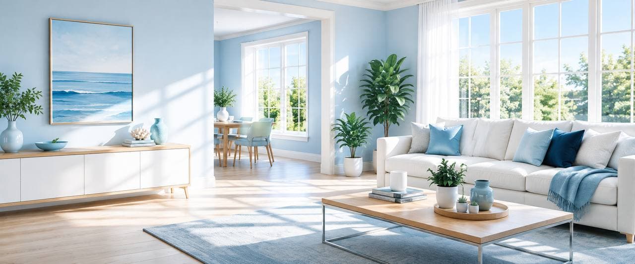 A bright, spotless living room after a Purified Wave visit